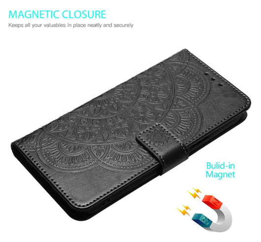 Samsung Galaxy S25 FE Hoesje Mandala Book Case met Pasjeshouder Zwart afbeelding 6