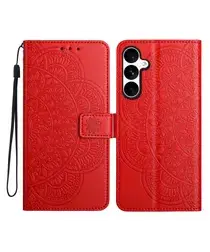 Samsung Galaxy S25 FE Hoesje Mandala Book Case met Pasjeshouder Rood afbeelding