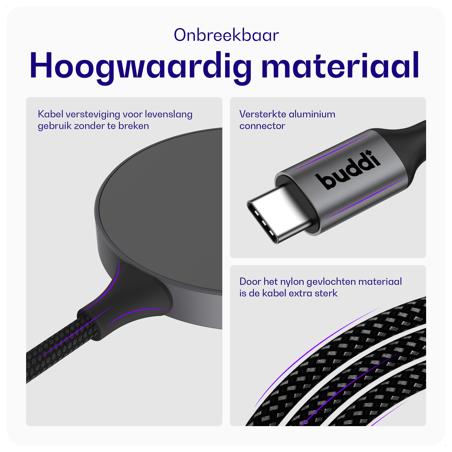 Buddi Power Qi2 Draadloze Magnetische MagSafe Oplader 15W met 1.5M Kabel Grijs afbeelding 3