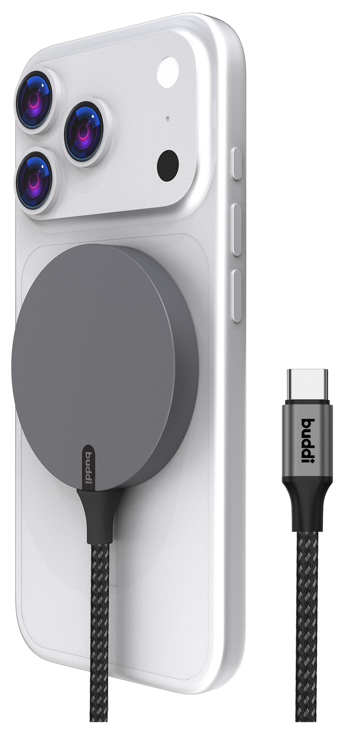 Buddi Power Qi2 Draadloze Magnetische MagSafe Oplader 15W met 1.5M Kabel Grijs afbeelding 1