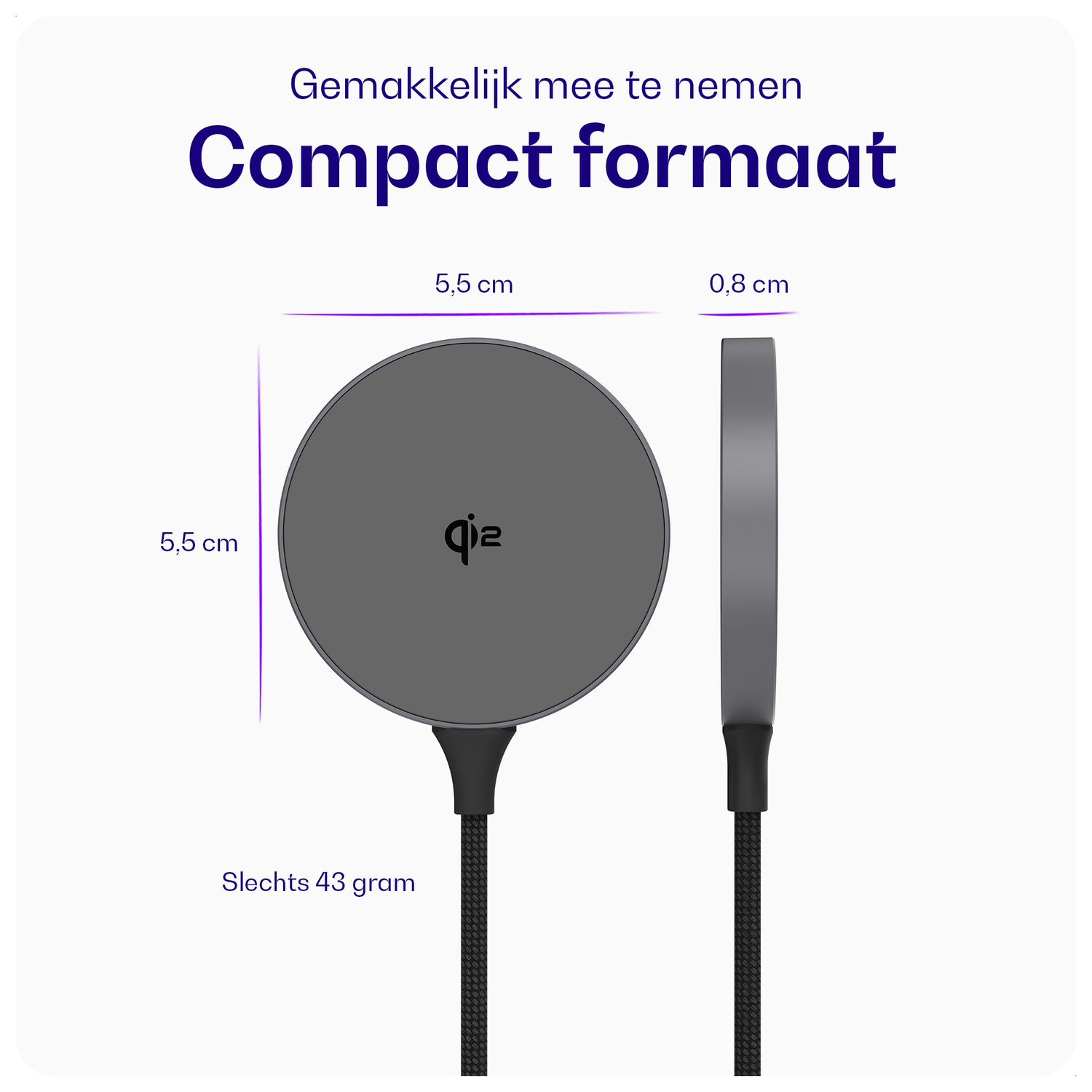 Buddi Power Qi2 Draadloze Magnetische MagSafe Oplader 15W met 1.5M Kabel Grijs afbeelding 6