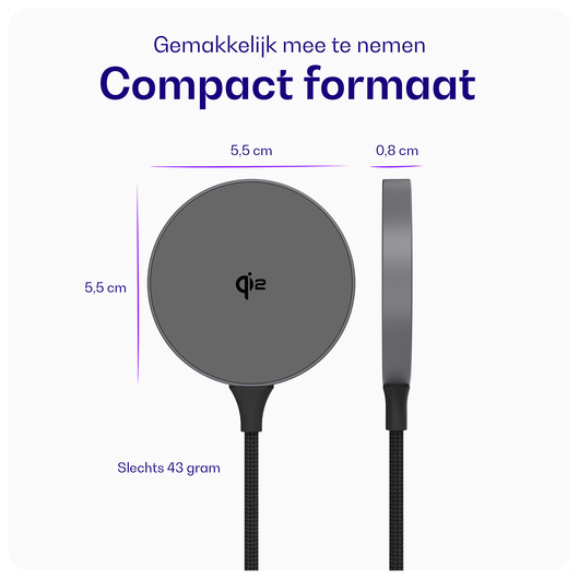 Buddi Power Qi2 Draadloze Magnetische MagSafe Oplader 15W met 1.5M Kabel Grijs afbeelding 6