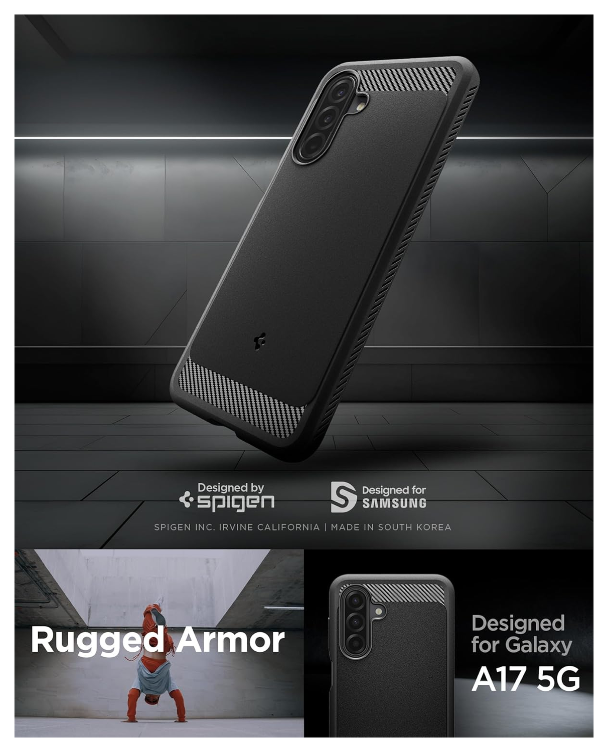 Spigen Rugged Armor Samsung Galaxy A17 Hoesje Back Cover Matte Zwart afbeelding 2