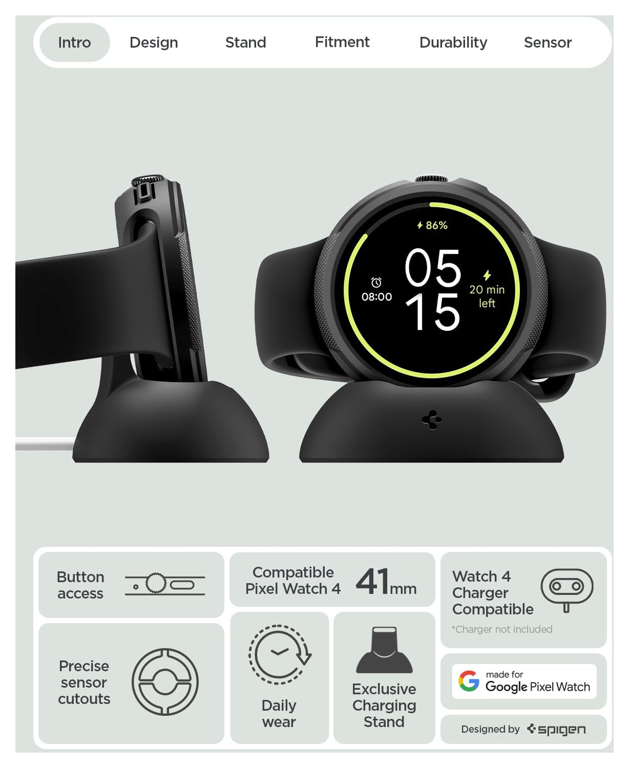 Spigen Liquid Air - Google Pixel Watch 4 41MM Hoesje Zwart + Oplaad Standaard afbeelding 2