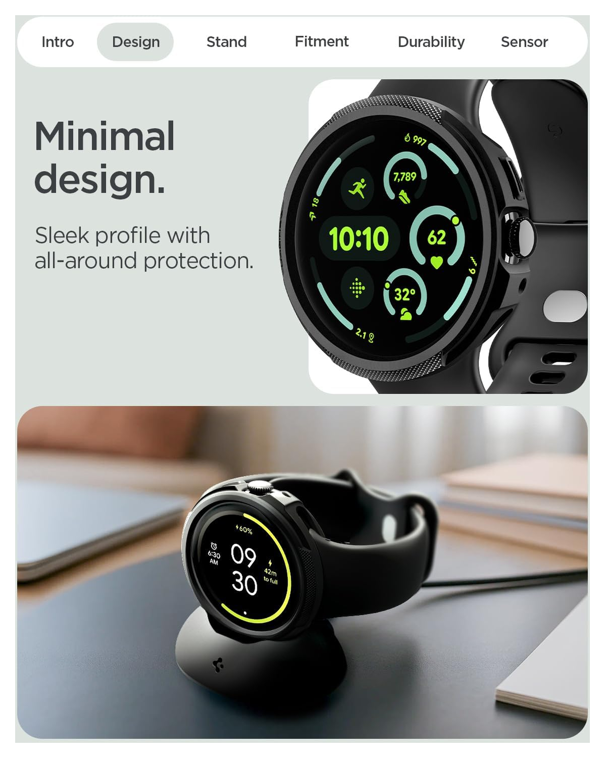 Spigen Liquid Air - Google Pixel Watch 4 41MM Hoesje Zwart + Oplaad Standaard afbeelding 7