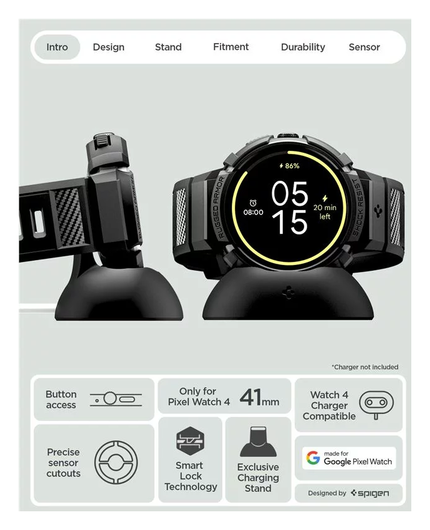 Spigen Rugged Armor Pro - Google Pixel Watch 4 41MM Hoesje en Bandje + Oplader afbeelding 3