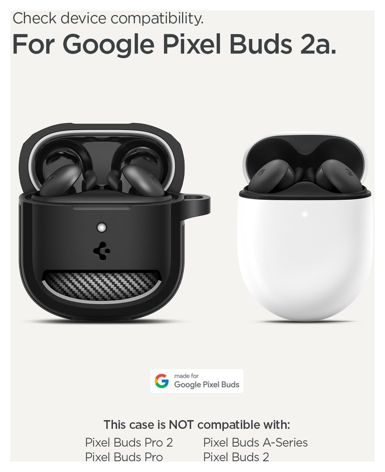 Spigen Rugged Armor Google Pixel Buds 2a Hoesje Matte Zwart afbeelding 2