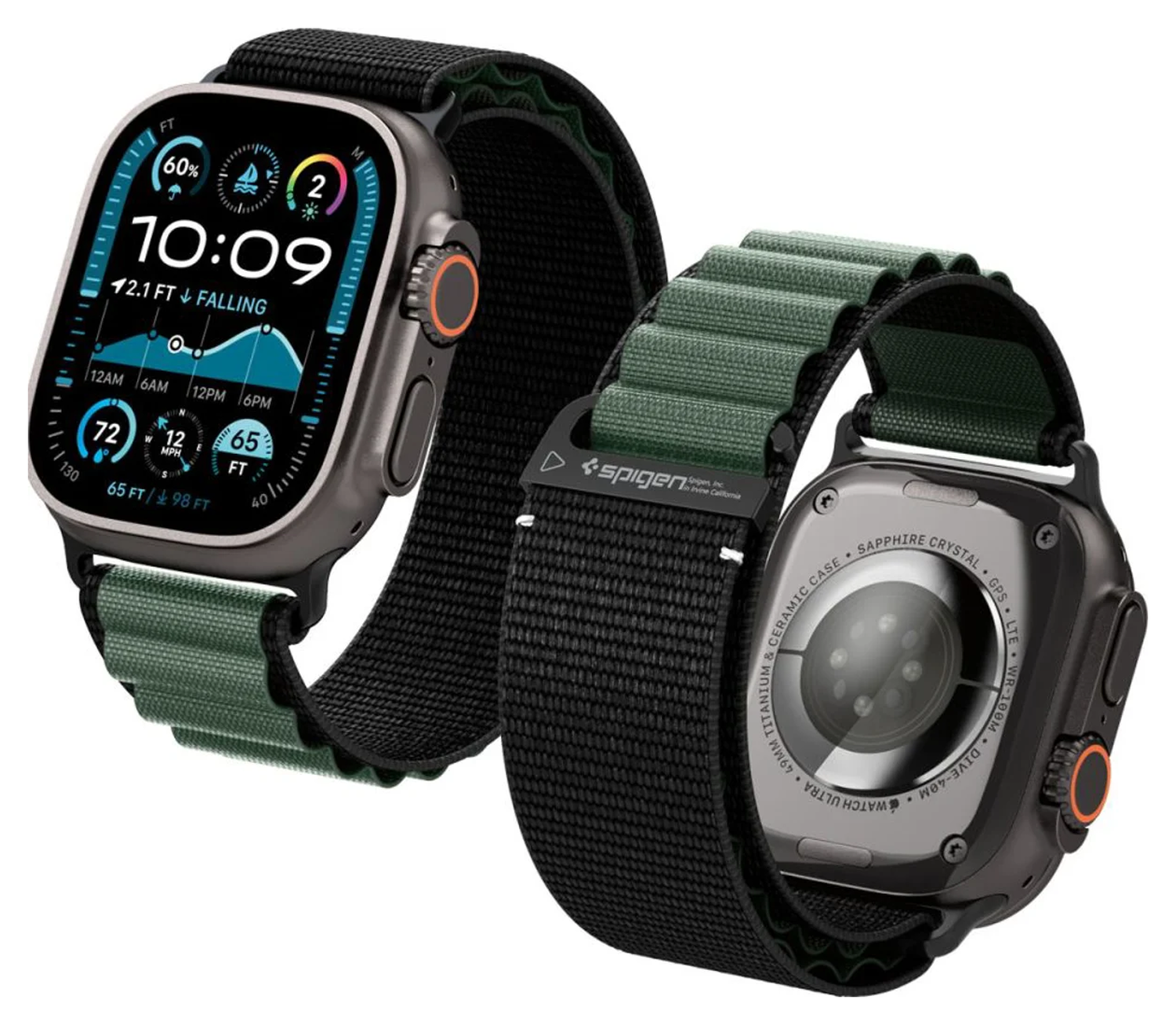 Spigen WBF1 - Apple Watch 1-11/SE/Ultra Bandje - 49/46/45/44/42MM - Zwart Groen afbeelding 1