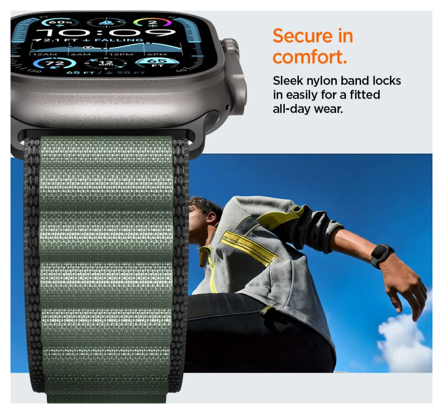 Spigen WBF1 - Apple Watch 1-11/SE/Ultra Bandje - 49/46/45/44/42MM - Zwart Groen afbeelding 4