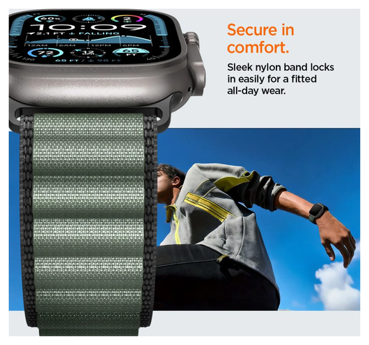 Spigen WBF1 - Apple Watch 1-11/SE/Ultra Bandje - 49/46/45/44/42MM - Zwart Groen afbeelding 4