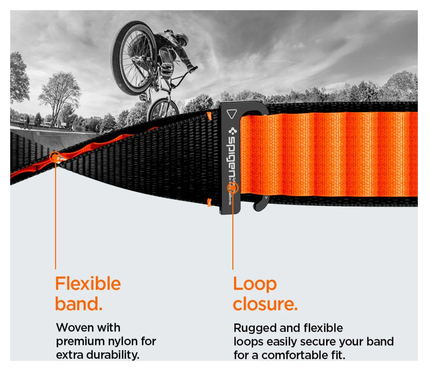 Spigen WBF1 - Apple Watch 1-11/SE/Ultra Bandje - 49/46/45/44/42MM - Zwart Oranje afbeelding 6