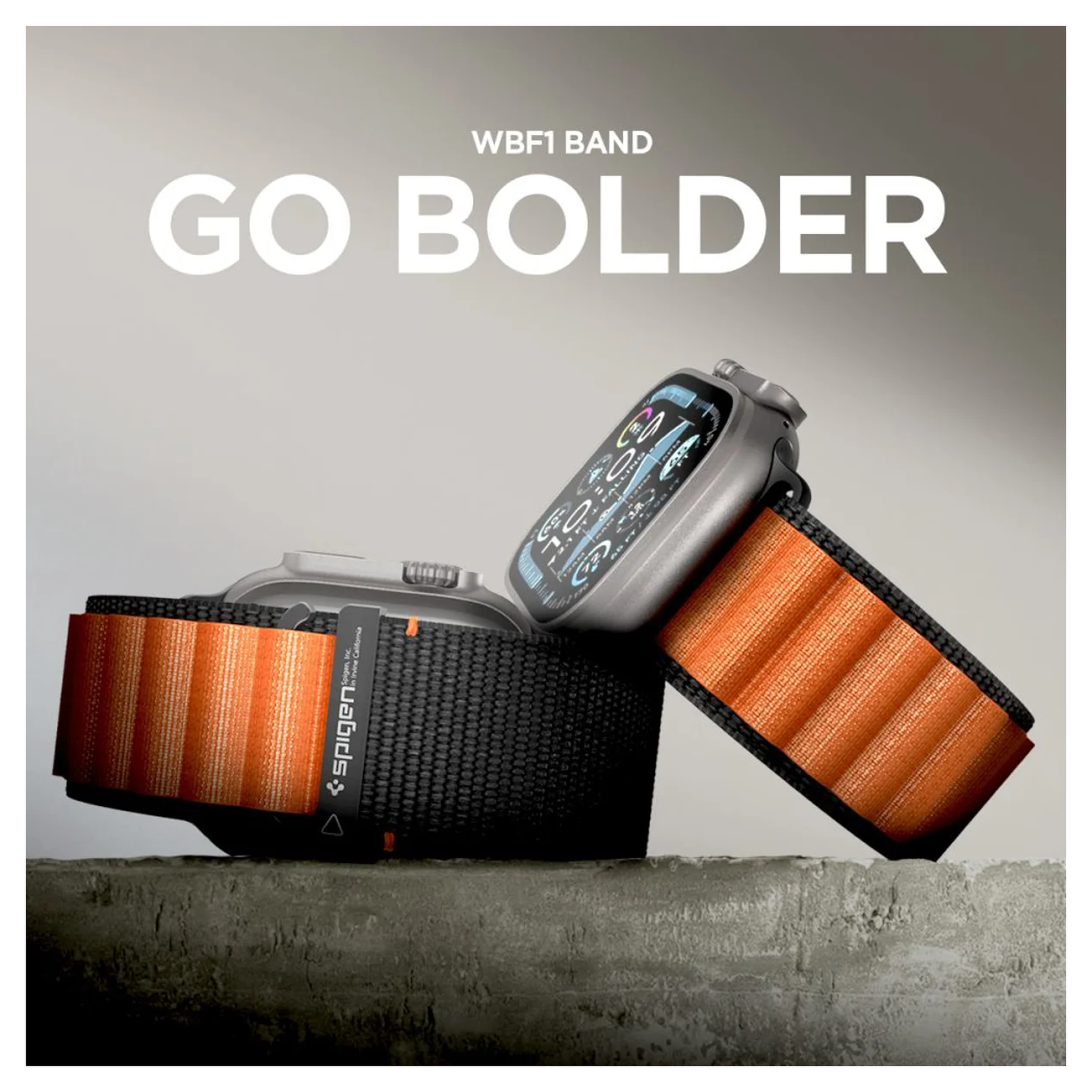 Spigen WBF1 - Apple Watch 1-11/SE/Ultra Bandje - 49/46/45/44/42MM - Zwart Oranje afbeelding 8