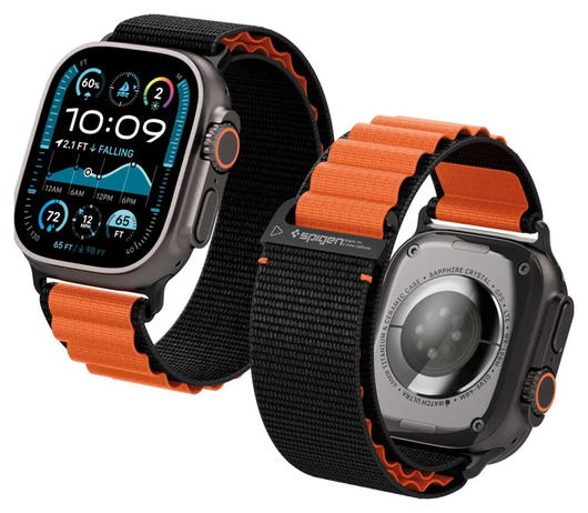 Spigen WBF1 - Apple Watch 1-11/SE/Ultra Bandje - 49/46/45/44/42MM - Zwart Oranje afbeelding 1