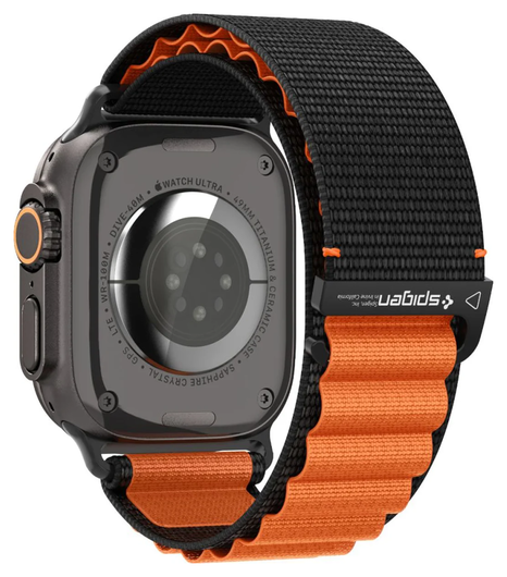 Spigen WBF1 - Apple Watch 1-11/SE/Ultra Bandje - 49/46/45/44/42MM - Zwart Oranje afbeelding 2