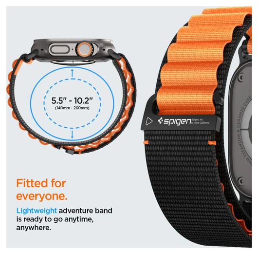 Spigen WBF1 - Apple Watch 1-11/SE/Ultra Bandje - 49/46/45/44/42MM - Zwart Oranje afbeelding 3