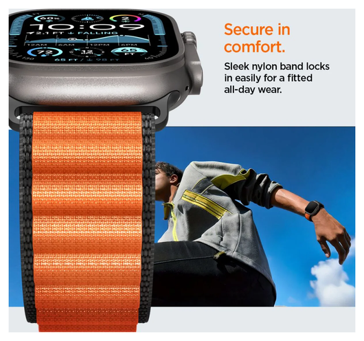 Spigen WBF1 - Apple Watch 1-11/SE/Ultra Bandje - 49/46/45/44/42MM - Zwart Oranje afbeelding 4