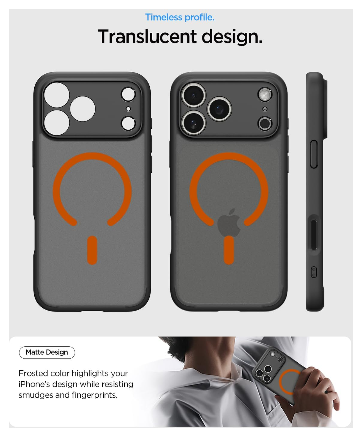 Spigen Ultra Hybrid MagFit iPhone 17 Pro Hoesje MagSafe Frost Zwart Oranje afbeelding 3