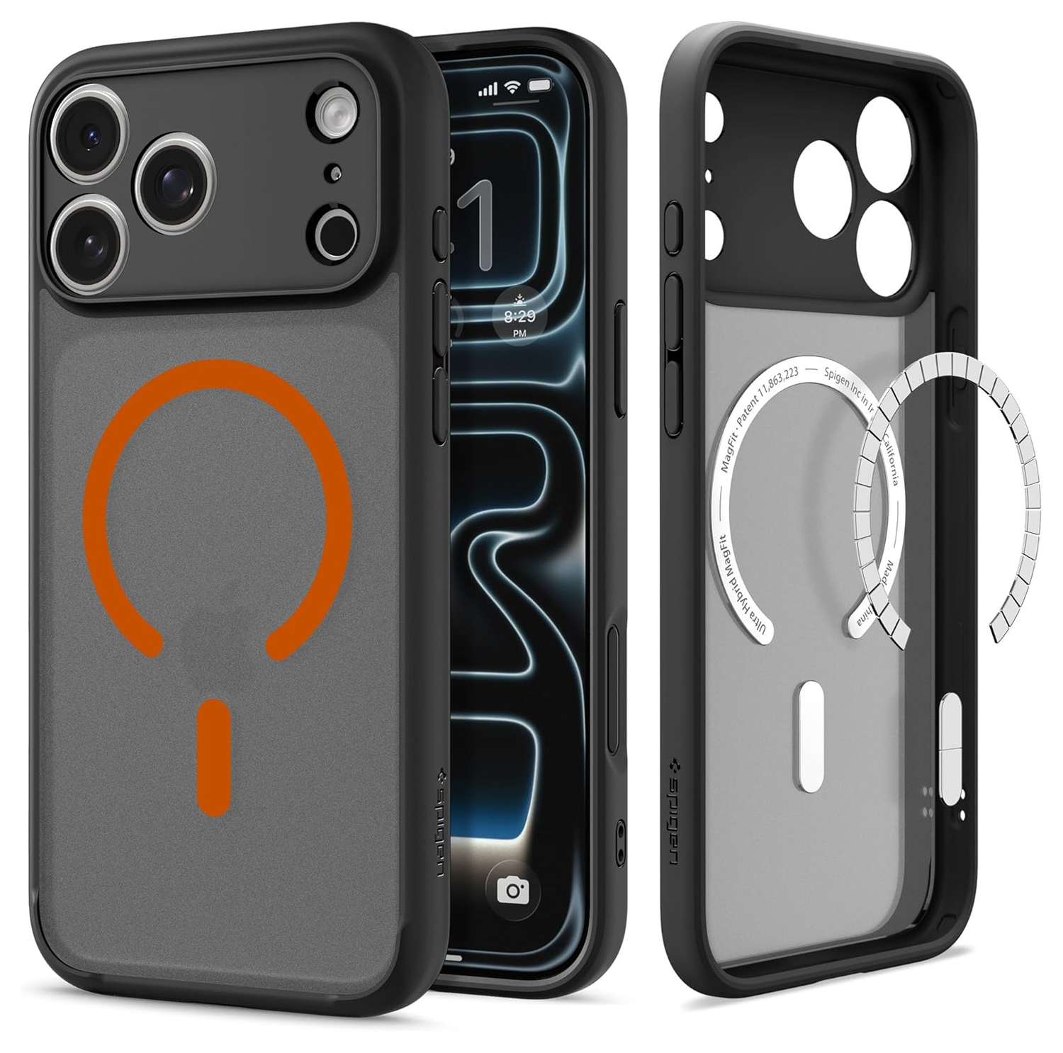 Spigen Ultra Hybrid MagFit iPhone 17 Pro Hoesje MagSafe Frost Zwart Oranje afbeelding 1