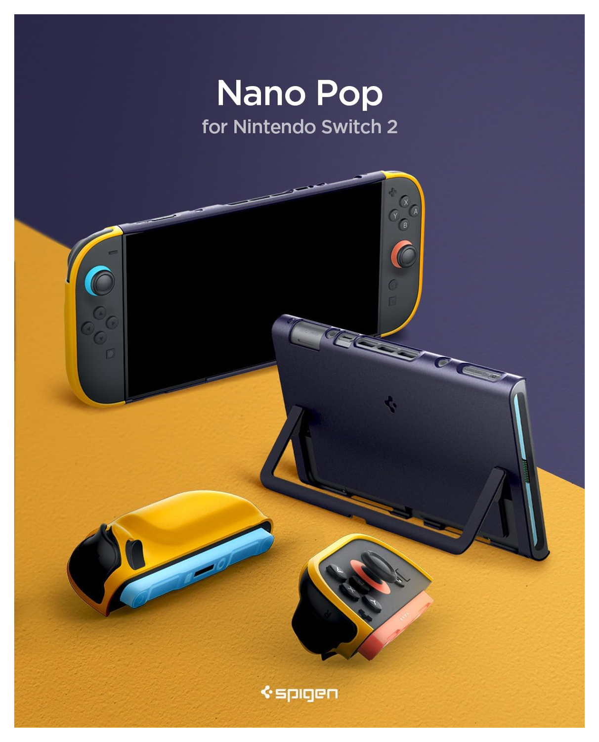 Spigen Nano Pop V2 Nintendo Switch 2 Hoesje met Standaard Blauw Geel afbeelding 2