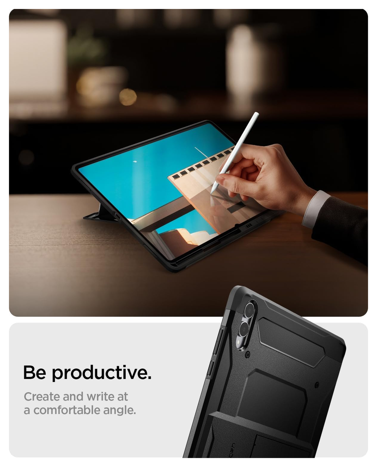 Spigen Tough Armor Pro Samsung Galaxy Tab S11 Ultra Hoes Back Cover Zwart afbeelding 4