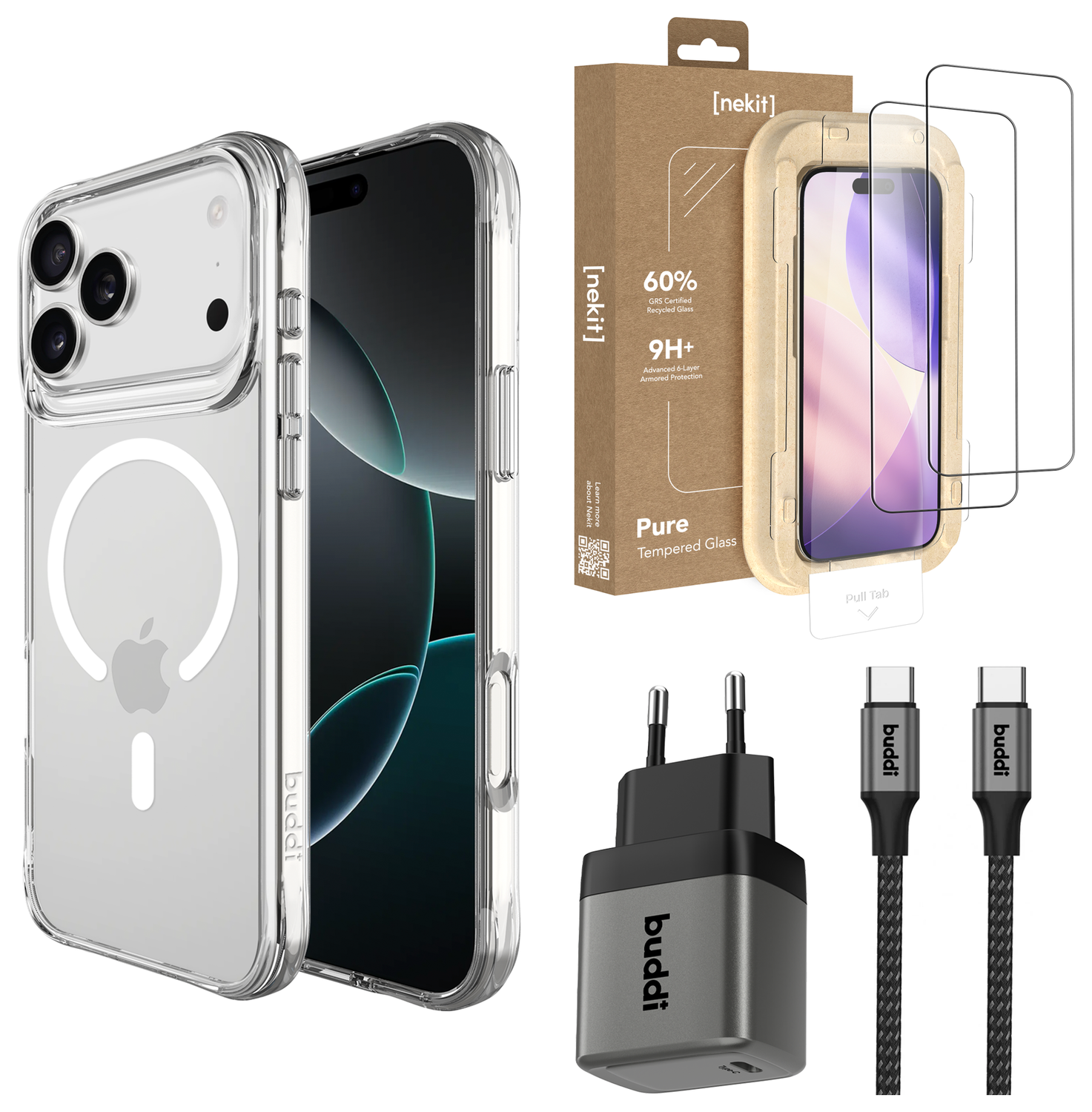 iPhone 17 Pro Starter Kit - Hoesje, Screenprotector 2st & Oplader afbeelding 1