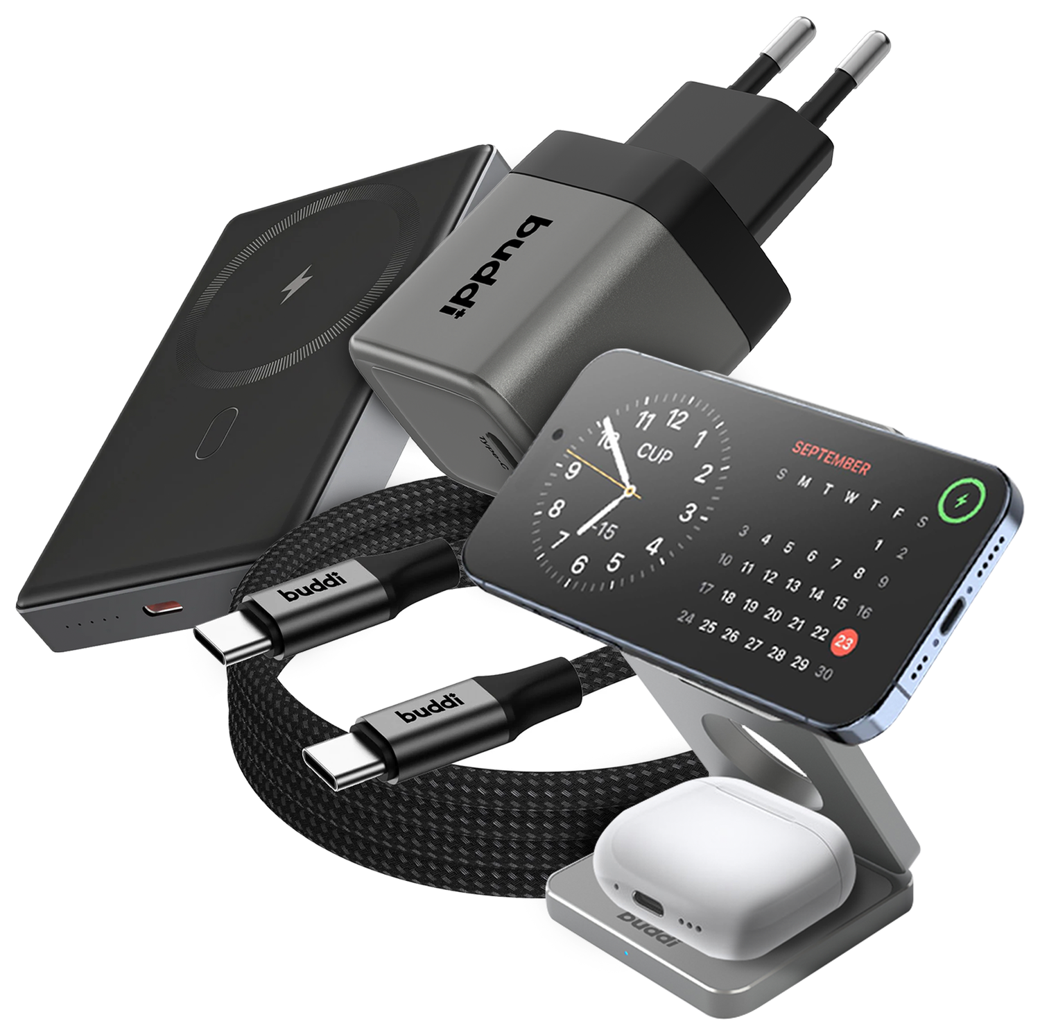 Buddi Charging Kit met 3-in-1 Oplader, Powerbank, Adapter en 2M Kabel afbeelding 1