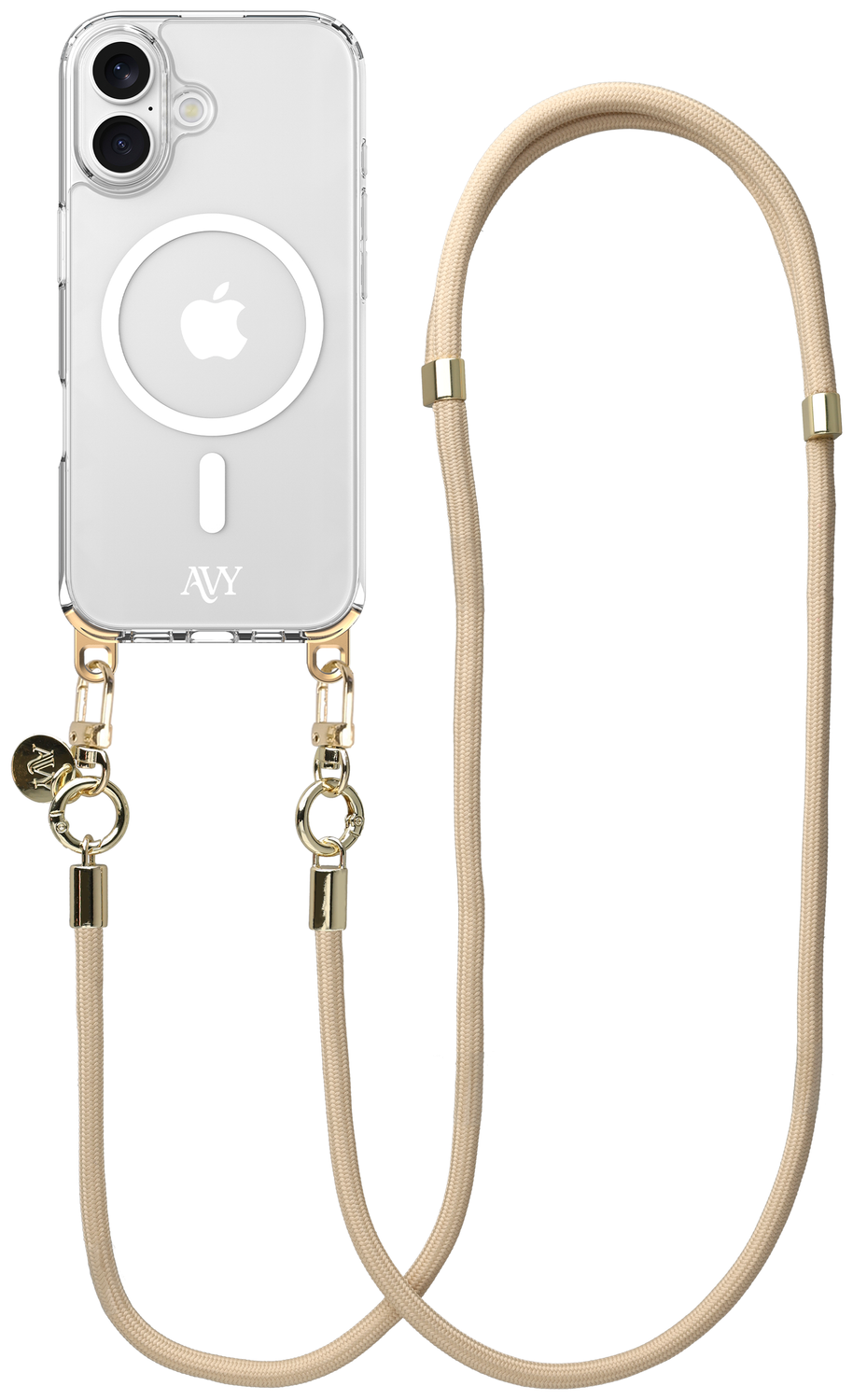 AVY Apple iPhone 16 Hoesje met Koord & MagSafe 130CM Tressé Beige afbeelding 1