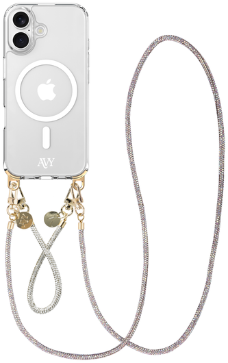 AVY Apple iPhone 16 Hoesje met Koord & MagSafe Set Silver Spark afbeelding 1