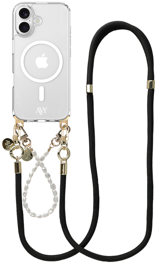AVY Apple iPhone 16 Hoesje met Koord & MagSafe Set Pearl & Rope Black afbeelding 1