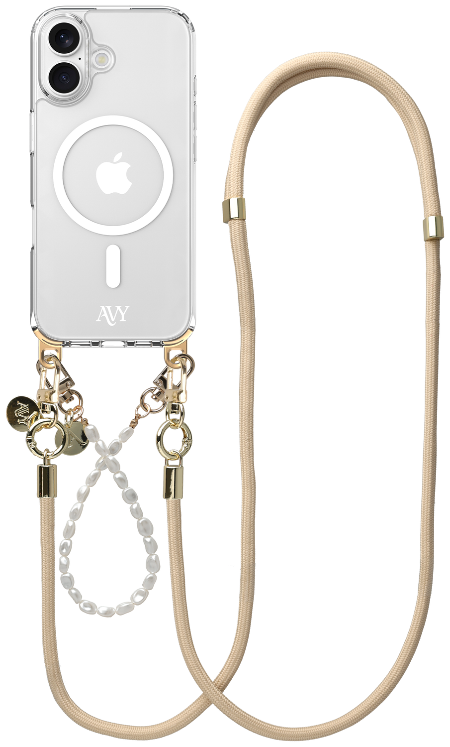 AVY Apple iPhone 16 Hoesje met Koord & MagSafe Set Pearl & Rope Beige afbeelding 1