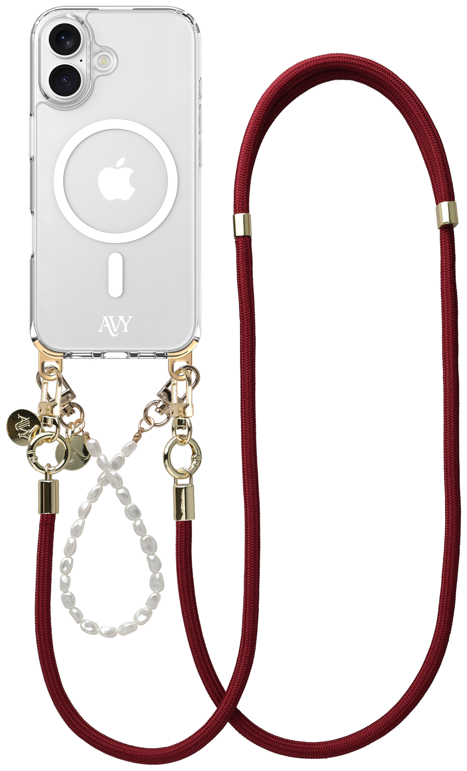 AVY Apple iPhone 16 Hoesje met Koord & MagSafe Set Pearl & Rope Burgundy afbeelding 1