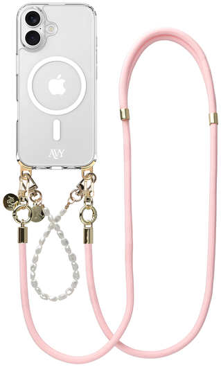 AVY Apple iPhone 16 Hoesje met Koord & MagSafe Set Pearl & Rope Pink afbeelding 1