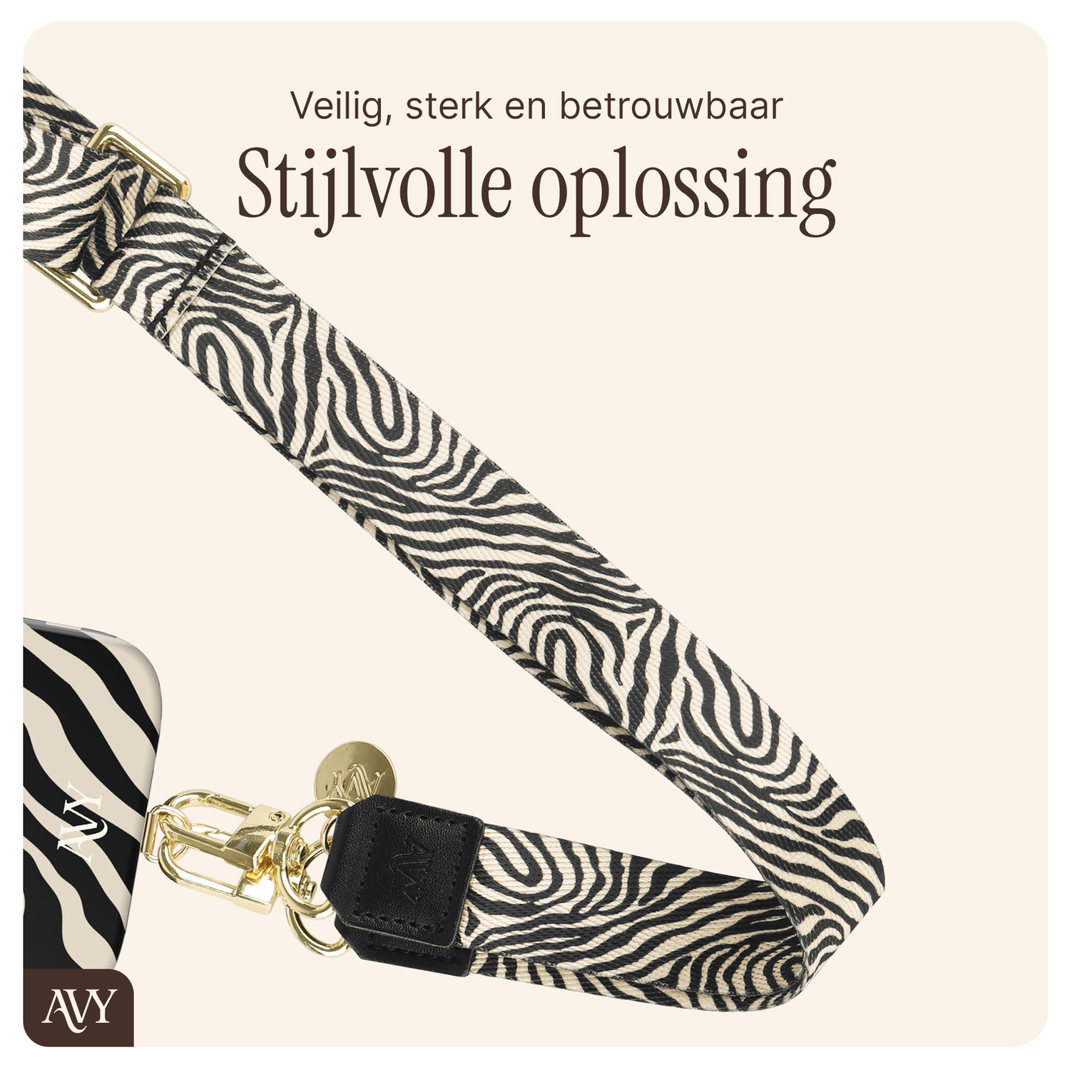 AVY Apple iPhone 16 Hoesje met Koord & MagSafe 130CM Serengeti Zebra afbeelding 6