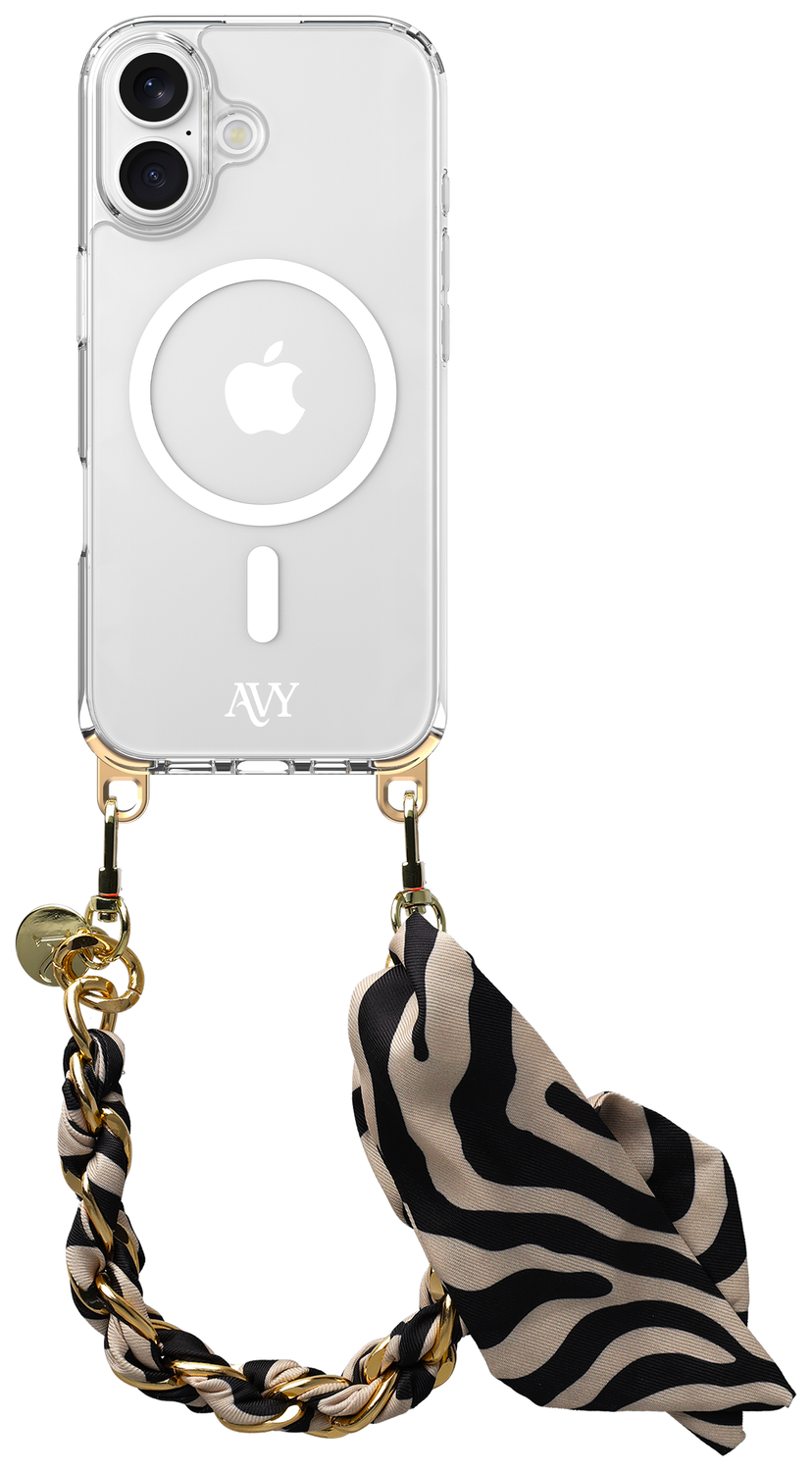 AVY Apple iPhone 16 Hoesje met Koord & MagSafe 32CM Serengeti Zebra afbeelding 1