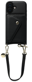 AVY Apple iPhone 16 Zwart Leren Hoesje met Wallet & Koord Short Leather