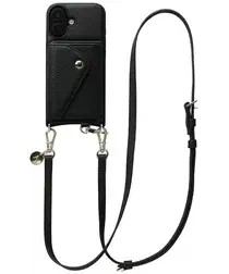 AVY Apple iPhone 16 Zwart Leren Hoesje met Wallet & Koord Long Leather afbeelding