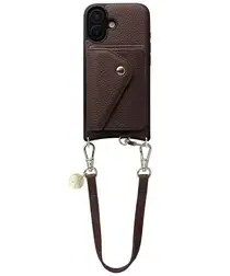 AVY Apple iPhone 16 Bruin Leren Hoesje met Wallet & Koord Short Leather afbeelding