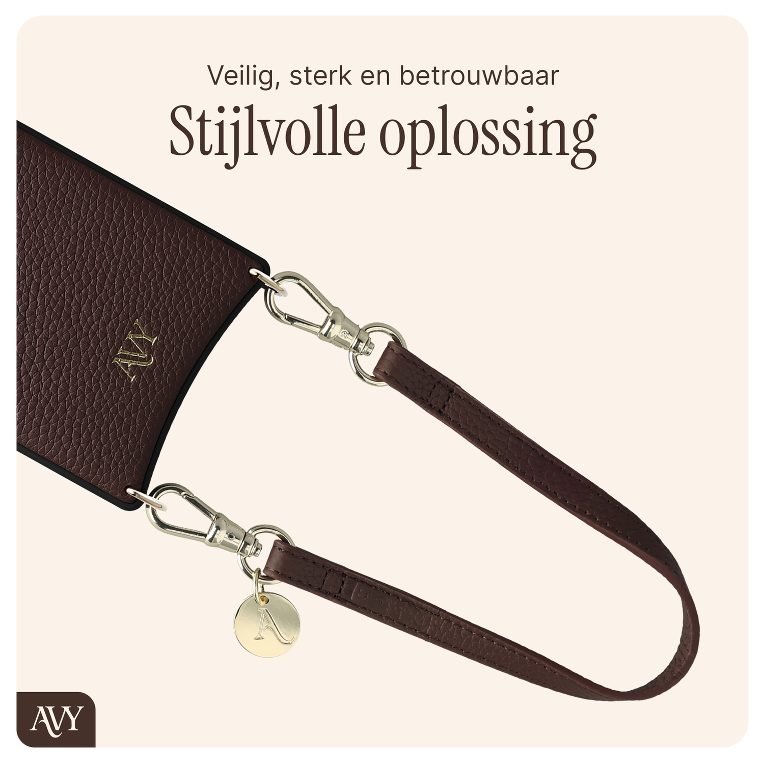 AVY Apple iPhone 16 Bruin Leren Hoesje met Wallet & Koord Short Leather afbeelding 9