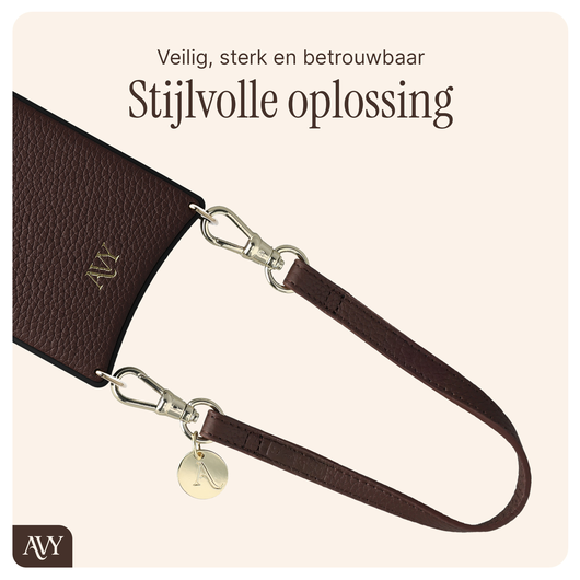 AVY Apple iPhone 16 Bruin Leren Hoesje met Wallet & Koord Short Leather afbeelding 9