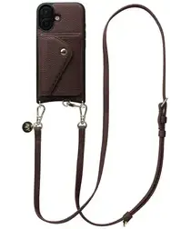AVY Apple iPhone 16 Bruin Leren Hoesje met Wallet & Koord Long Leather afbeelding