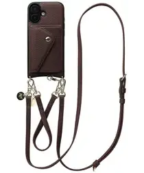 AVY Apple iPhone 16 Bruin Leren Hoesje met Wallet & Koord Leather Set afbeelding