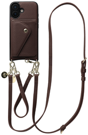 AVY Apple iPhone 16 Bruin Leren Hoesje met Wallet & Koord Leather Set