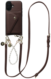 AVY Apple iPhone 16 Bruin Leren Hoesje met Wallet & Koord Leather and Pearls afbeelding
