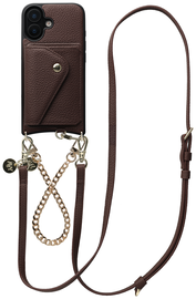 AVY Apple iPhone 16 Bruin Leren Hoesje met Wallet & Koord Leather and Gold afbeelding