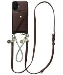 AVY Apple iPhone 16 Bruin Leren Hoesje met Wallet & Koord Leather and Silver afbeelding