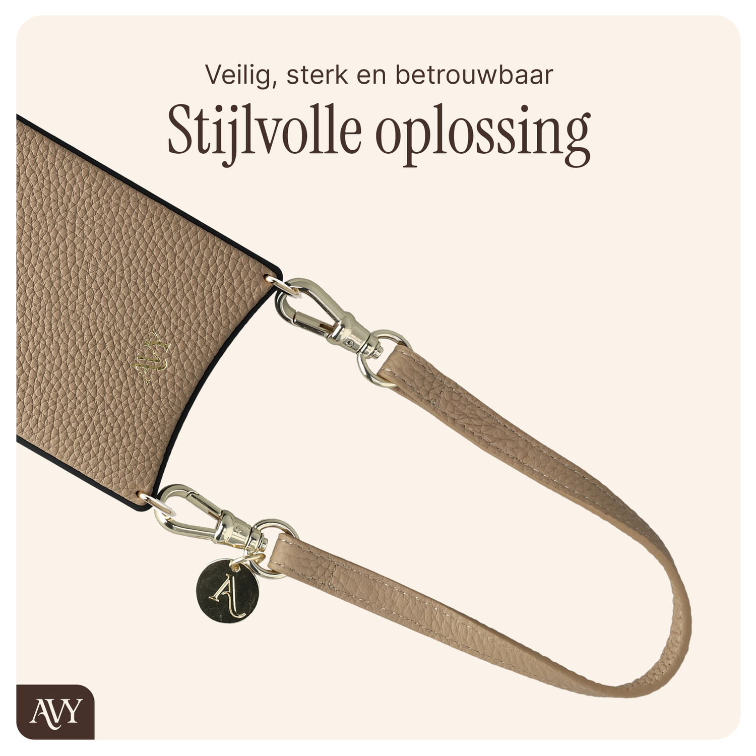 AVY Apple iPhone 16 Beige Leren Hoesje met Wallet & Koord Short Leather afbeelding 9