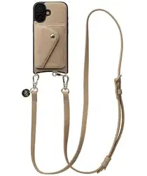 AVY Apple iPhone 16 Beige Leren Hoesje met Wallet & Koord Long Leather afbeelding