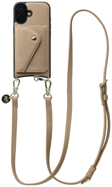 AVY Apple iPhone 16 Beige Leren Hoesje met Wallet & Koord Long Leather
