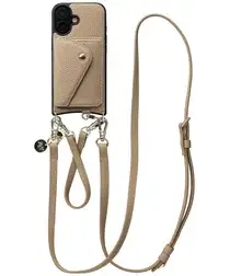 AVY Apple iPhone 16 Beige Leren Hoesje met Wallet & Koord Leather Set afbeelding