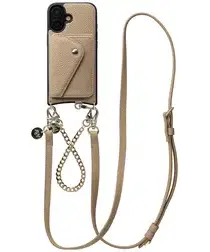 AVY Apple iPhone 16 Beige Leren Hoesje met Wallet & Koord Leather and Gold afbeelding